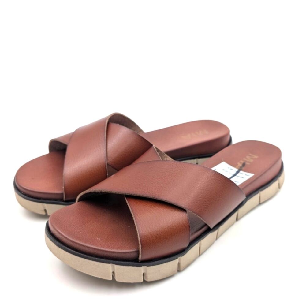 MIA Elissa Flat Sandal Crisscrossing Straps Women's Cognac Sze US6.5 EU37